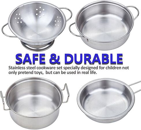 Play Pots and Pans Toys for Kids - Kitchen Playset Pretend Cookware Mini Stainless Steel Cooking Utensils Development Toys for Children Ages 3 Years and up in Kuwait