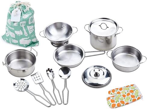 Play Pots and Pans Toys for Kids - Kitchen Playset Pretend Cookware Mini Stainless Steel Cooking Utensils Development Toys for Children Ages 3 Years and up in Kuwait