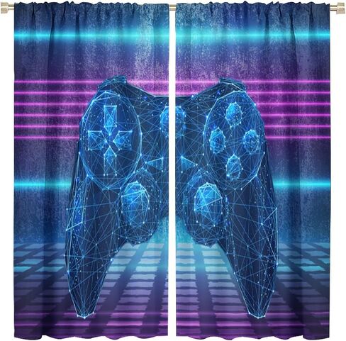 Abstract Cool Gamer Gamepad Rod Pocket Blackout Curtains for Living Room,Noise Reduction Colorful Digital Geometric Video Game Window Curtains,2 Panels 45" L x 21" W in Kuwait
