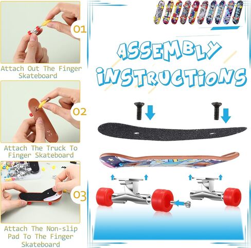 Civaner 10 Pack Finger Skateboards for Kids DIY Fingerboard Set, Graphic in Kuwait