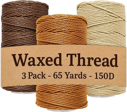 Waxed Thread 3X Wax Thread, 65 Yardx0.8mm Wax String, 150D Waxed Leather String in Cream, Tan and Brown, Perfect Dream Catcher Supplies in Saudi Arabia