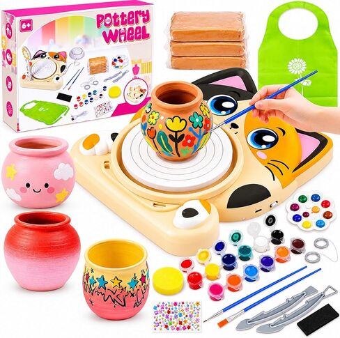 Pottery Wheel for Kids - Pottery Arts and Crafts for Kids Ages 8-12 with 3 Pack Painting Kit Air Dry Clay Art Supplies Toys for Girls Boy Christmas Birthday Gift for 6 7 8 9 10 11 12+ in Kuwait