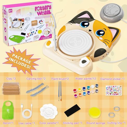 Pottery Wheel for Kids - Pottery Arts and Crafts for Kids Ages 8-12 with 3 Pack Painting Kit Air Dry Clay Art Supplies Toys for Girls Boy Christmas Birthday Gift for 6 7 8 9 10 11 12+ in Kuwait