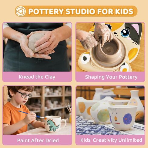 Pottery Wheel for Kids - Pottery Arts and Crafts for Kids Ages 8-12 with 3 Pack Painting Kit Air Dry Clay Art Supplies Toys for Girls Boy Christmas Birthday Gift for 6 7 8 9 10 11 12+ in Kuwait