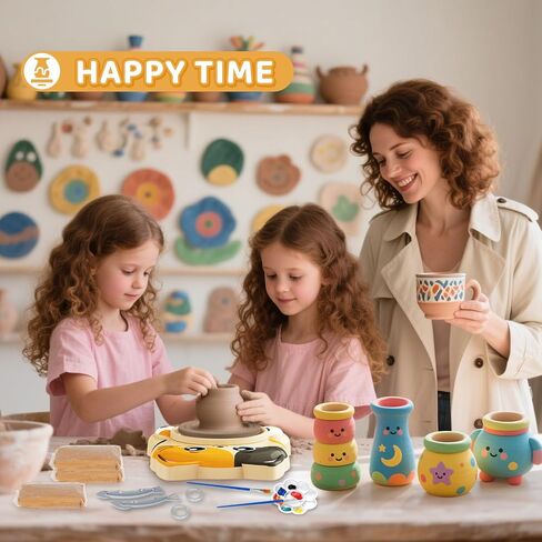 Pottery Wheel for Kids - Pottery Arts and Crafts for Kids Ages 8-12 with 3 Pack Painting Kit Air Dry Clay Art Supplies Toys for Girls Boy Christmas Birthday Gift for 6 7 8 9 10 11 12+ in Kuwait