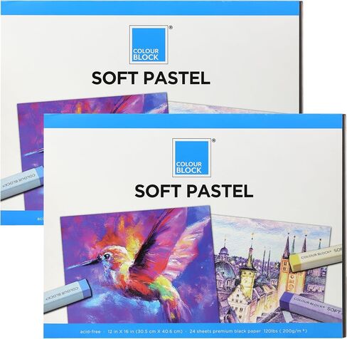COLOUR BLOCK Professional Black Soft Pastel Paper Pad, 12 x 16 Inches, 230gsm Heavyweight Acid-Free Art Paper, 24 Sheets, Cold Pressed Texture, Glue Bound Sketchbook for Soft Pastels and Painting in Saudi Arabia