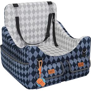 Dog Car Seat for Small/Medium Dogs up to 35lbs, 4-Pocket Storage Memory Foam Dog Booster Seat, Detachable Washable Pet Car Seat with Safety Belt, Outdoor & Indoor Use (Blue/Grey) in Saudi Arabia