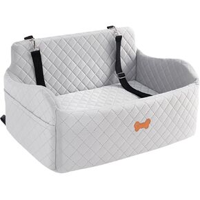 Car Seat for Large Size Dog, Booster Seat for Dogs Under 55 lbs or 2 Small Dogs, Soft Car Dog Bed Filling in Thick Memory Foam with 2 Safety Leashes and Storage Pocket (Brown/Black) in Kuwait