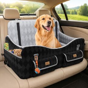 Dog Car Seat for Medium & Large Dogs Up to 55 lbs, Pet Booster Seat with 4 Storage Pockets, Travel Dog Car Bed with Memory Foam Cushion, Reversible Cover, Non-Slip Base for SUV Back Seat in Kuwait