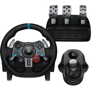 Logitech G29 Driving Force Racing Wheel and Floor Pedals, Real Force Feedback, Stainless Steel Paddle Shifters, Leather Steering Wheel Cover, Adjustable Floor Pedals, EU-Plug, PS4/PS3/PC/Mac, Black in Kuwait