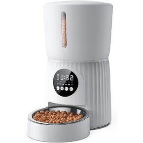 Faroro Automatic Cat Feeder, 4L Cat Food Dispenser with Portion Control, 1-6 Meals Per Day, 10s Voice Recording, Slow Feed, Dual Power Supply for Cats and Small Dogs (Black) in Kuwait