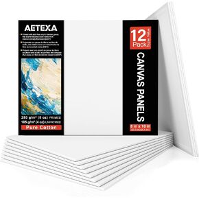 أقمشة AETEXA للرسم مقاس 8 × 10 بوصة، حزمة قماشية كبيرة مكونة من 12 قطعة، لوحة قماشية معدة بوزن 8 أونصة، قماش فارغ للرسم، لوحات قماشية للرسم الزيتي والأكريليك، لوازم فنية للبالغين والمراهقين. in Kuwait