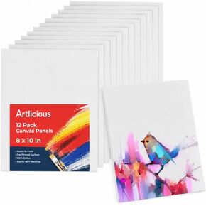 Artlicious Canvases for Painting 12 Packs - 8 x 10" Blank Canvas 100% Cotton Painting Canvas Panels for Acrylic, Oil & Watercolor Paint for Canvas Painting in Saudi Arabia