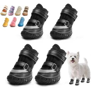Dog Shoes for Small Dogs, Breathable Dog Boots Paw Protector for Hot Pavement Winter Snow, Dog Booties with Reflective Strips Rugged Anti-Slip Sole for Hardwood Floors Walking Black Size 3 in Kuwait
