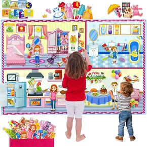 Dress Up Dolls Felt Story Board Set,44*28in Felt Board for Wall,100 Felt Pieces,Theme Busy Board Story Preschool Storytelling,Learning Interactive,for 3 years +,Gift for Toddlers Kids Children in Saudi Arabia