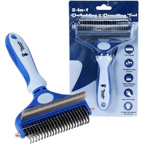 2-in-1 Deshedding Brush and Dematting Rake - Double Coat Undercoat Grooming Tool for Dogs and Cats, Reduces Shedding by Up to 95% (Electric Blue) in Saudi Arabia