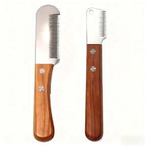 Dog Grooming Carding Tool, Fine and Coarse Wooden Handle Set in Kuwait