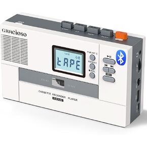 محول مسجل كاسيت محمول من جراسيوسو، كاسيت الى MP3 عبر بطاقة SD، مشغل شريط كاسيت ووكمان مع بطارية قابلة لاعادة الشحن 1000mAh، ميكروفون مدمج ومكبر صوت، مقبس سماعة رأس، بطاقة SD 16GB in Kuwait