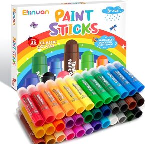 Ellinjan Tempera Paint Sticks For Kids, 36 Colors, Washable & Quick-Drying Twistable Solid Paint, Mess-Free Art Supplies for Drawing & Painting, Ideal Toddler Arts and Crafts Gifts in Saudi Arabia