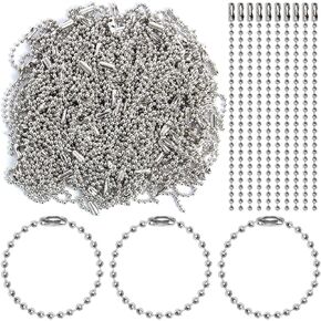 200 Pcs Long Bead Ball Chain Keychain Tag 3.9 Inch Silver Keychain Ball Chain |2.4 mm Diameter Adjustable for Keychains, Badges, Jewelry Making in Kuwait