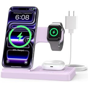 محطة شحن لاسلكية لأجهزة متعددة: حامل شاحن سريع للهاتف 3 في 1 لمنتجات Apple iPhone 14 13 12 11 Pro Max XS XR X 8 Plus Watch 8 7 6 5 4 3 2 SE وAirPods 3 2 Pro in Kuwait