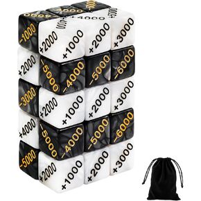 SIXPOINTS 30 Pieces Power Counter Dice Set, 15 Positive (+1000 to +6000) & 15 Negative (-1000 to -6000) Premium Marble Texture Dice, Compatible with One Piece TCG and Card Games Accessories in Kuwait