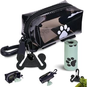 Dog Poop Bag Holder for Leash Attachment - Waste Bag Dispenser for Leash - Fits Any Dog Leash - Portable Set with Hand Free Holder Metal Carrier, Black Round Shape in Saudi Arabia