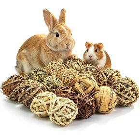 8 Pcs Bunny Chew Grass Balls, Natural Handmade Enrichment Toys for Teeth Grinding, Enrichment Treats for Rodents Rabbits Guinea Pigs Chinchillas Hamsters Mice, Rolling Chew Toys (2.4") (8pcs) in Kuwait
