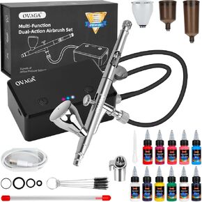 Ovaga 32PSI Airbrush Kit with Compressor, Rechargeable Multi-Function Dual-Action Airbrush Set Portable with Airbrush Paint Set 11 Colors for Painting Makeup Cake Decor Model Coloring Nail Art Tattoo in Saudi Arabia