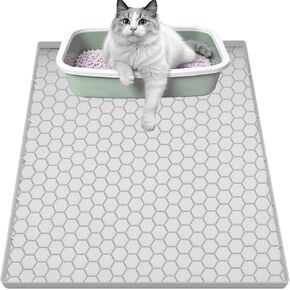 Cat Litter Mat, Silicone Large Cat Mat for Litter Box - 34x22 in, Waterproof & Non-Slip, Durable & Easy Clean, Grey in Kuwait