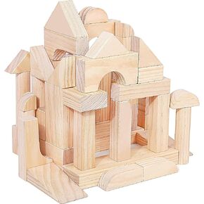 Large Wood Building Blocks with Wooden Storage Tray, 64-Piece Hardwood Sorting & Stacking Toys for Building & Balancing, Educational Preschool Learning Toys for 3+ Year Old Boy and Girl Gifts in Kuwait