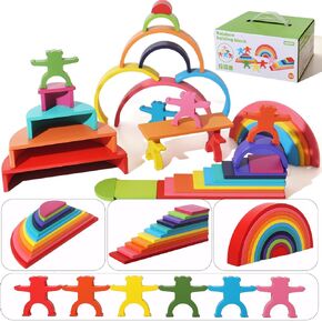Dinhon 40-Piece Wooden Rainbow Stack Set, 4-in-1 Building Blocks preschoolers Early Development & Activity Toys Montessori Toys for Kids 1 2 3 4 Years and Older Gifts for Boys and Girls in Saudi Arabia