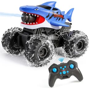 BOBXIN Amphibious Remote Control Car Shark Monster Truck Squirt Water Blue in Saudi Arabia