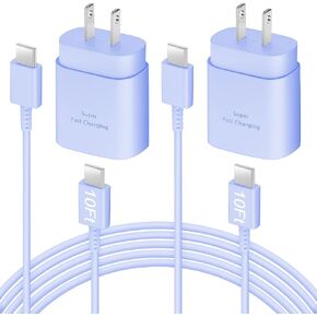 <2 حزمة> شاحن USB C، شاحن فائق السرعة 25 وات مع كابل شاحن من النوع C، شاحن 6 أقدام من النوع C شحن سريع لهاتف Galaxy S23 Ultra/S23/S23+/S22/S22 Ultra/S22+/S21 Ultra/S20 Ultra/Note 20 in Kuwait