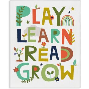 Stupell Industries Play Learn Read Grow Children's Typography Rainbow Flowers Canvas Wall Art, 16 x 20, Multi-Color in Kuwait