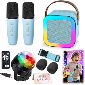 Karaoke Machine for Kids, Portable Bluetooth Speaker with 2 Wireless Microphones, 1 Disco Ball Strobe Lamp 7 Modes Stage Light for Home Room Dance Parties Birthday in Kuwait