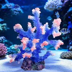 Premium Coral Reef Ornament - Lifelike Artificial Coral Decor for Saltwater & Freshwater Aquariums | Hand-Painted Blue, Aquarium-Safe Polyresin (5.7"×5.1"×6.3") in Kuwait