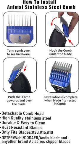 Dog Stainless Steel 8 Color Comb Compatible with andis oster A5 wahl km10 in Kuwait