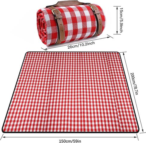RealPero Extra Large Picnic Blanket Waterproof Camping Mat Rug with PU Carrier Soft Lightweight Portable Outdoor Mat for Travel Lawn Camping on Grass Sand-Proof Beach Red White Plaid in Saudi Arabia