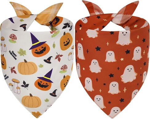 Halloween Dog Bandanas XLarge 2PCS, Fall Plaid Scarf for Boy or Girl in Saudi Arabia