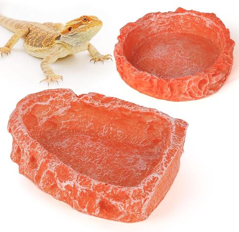 Reptile Water Dish Food Bowl for Bearded Dragon Tank Accessories, Reptile Rock Feeder for Tank 2 Pack Corner Resin Terrarium Bowl for Leopard Gecko Hermit Crab Tortoise Snake, Black in Saudi Arabia