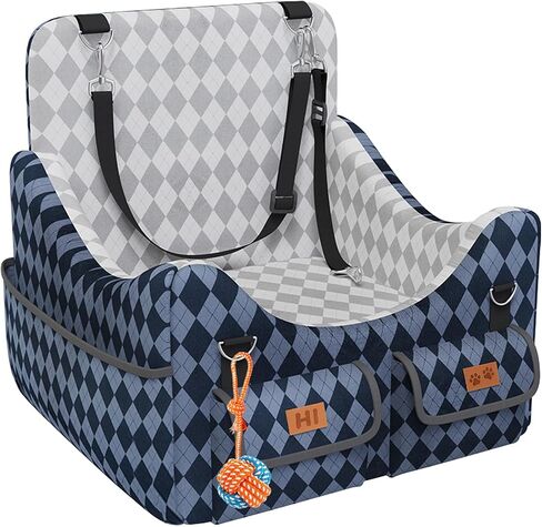 Dog Car Seat for Small/Medium Dogs up to 35lbs, 4-Pocket Storage Memory Foam Dog Booster Seat, Detachable Washable Pet Car Seat with Safety Belt, Outdoor & Indoor Use (Blue/Grey) in Saudi Arabia