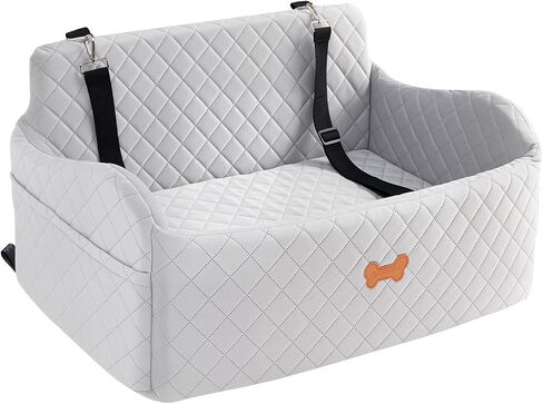 Car Seat for Large Size Dog, Booster Seat for Dogs Under 55 lbs or 2 Small Dogs, Soft Car Dog Bed Filling in Thick Memory Foam with 2 Safety Leashes and Storage Pocket (Brown/Black) in Kuwait