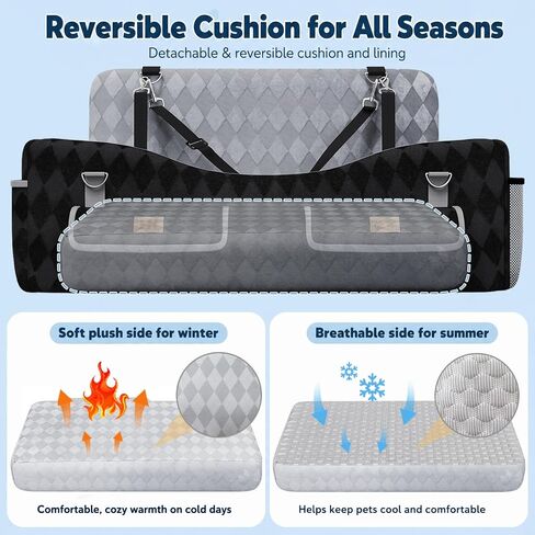 Dog Car Seat for Medium & Large Dogs Up to 55 lbs, Pet Booster Seat with 4 Storage Pockets, Travel Dog Car Bed with Memory Foam Cushion, Reversible Cover, Non-Slip Base for SUV Back Seat in Kuwait