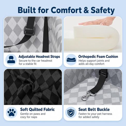Dog Car Seat for Medium & Large Dogs Up to 55 lbs, Pet Booster Seat with 4 Storage Pockets, Travel Dog Car Bed with Memory Foam Cushion, Reversible Cover, Non-Slip Base for SUV Back Seat in Kuwait