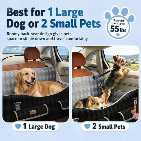 Dog Car Seat for Medium & Large Dogs Up to 55 lbs, Pet Booster Seat with 4 Storage Pockets, Travel Dog Car Bed with Memory Foam Cushion, Reversible Cover, Non-Slip Base for SUV Back Seat in Kuwait