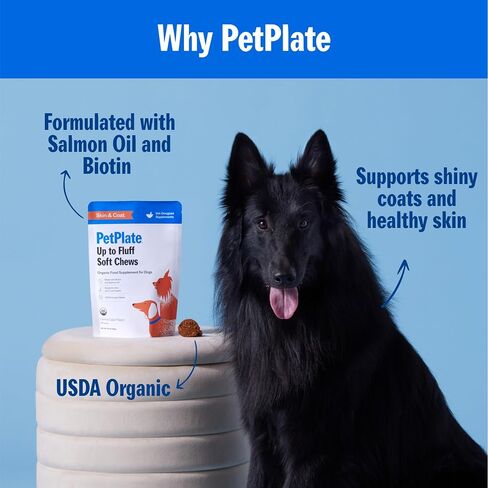 PetPlate Up to Fluff Soft Chews for Dogs, Skin & Coat Support, USDA Organic Supplement, Grain-Free, Human-Grade, Includes Salmon Oil and Biotin, Pet Supplies (Pack of 1, 9.8 Ounce) in Kuwait