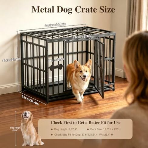 Pawaboo 38 Inch Heavy Duty Dog Crate, with Removable Tray, Escape Proof in Kuwait