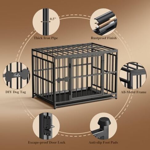 Pawaboo 38 Inch Heavy Duty Dog Crate, with Removable Tray, Escape Proof in Kuwait