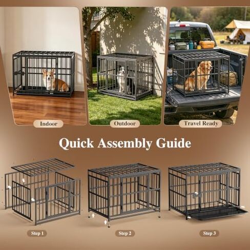 Pawaboo 38 Inch Heavy Duty Dog Crate, with Removable Tray, Escape Proof in Kuwait